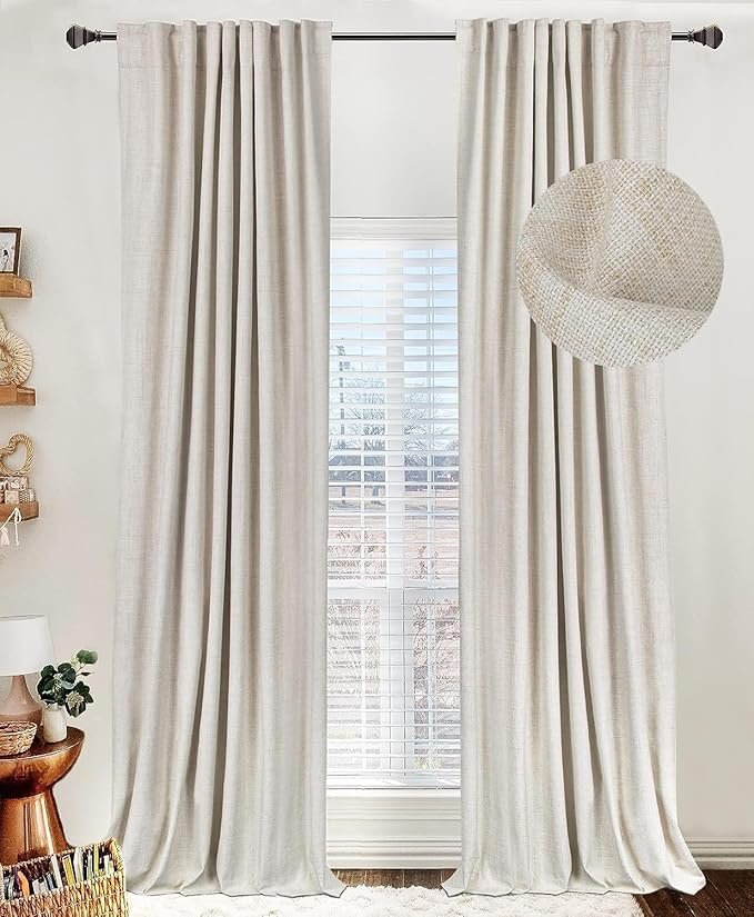 100% Blackout Shield Linen Textured Total Blackout Curtains for Bedroom